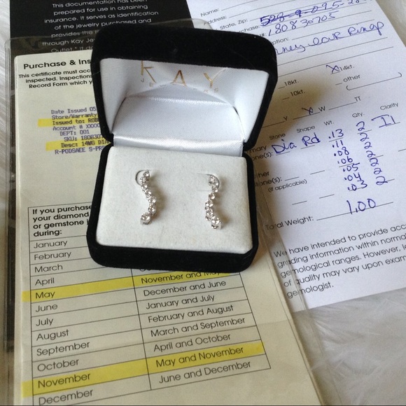 Vintage Kay’s 14k White Gold Diamond Journey Earrings, 1-Carat Total, & Certific - Picture 4 of 14